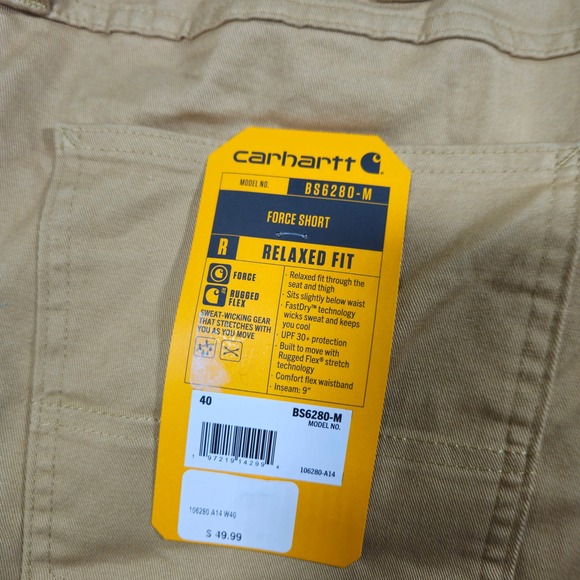 Carhartt Mens Force Short Relaxed Fit Size 40 Khaki Rugged Flex 9 Inseam Shorts - Picture 5 of 7